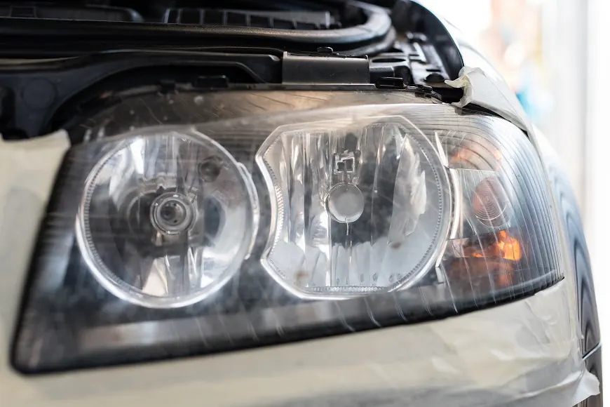 Audi A3 fényszóró polírozás előtti és utáni állapotban. – Előtte