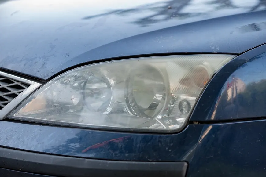 Ford Mondeo fényszóró polírozás előtti és utáni állapotban. – Előtte